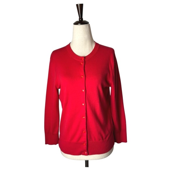 J Crew Sweater Women Small Red Crew Neck Jackie Cardigan Preppy Career Academia - Picture 1 of 9